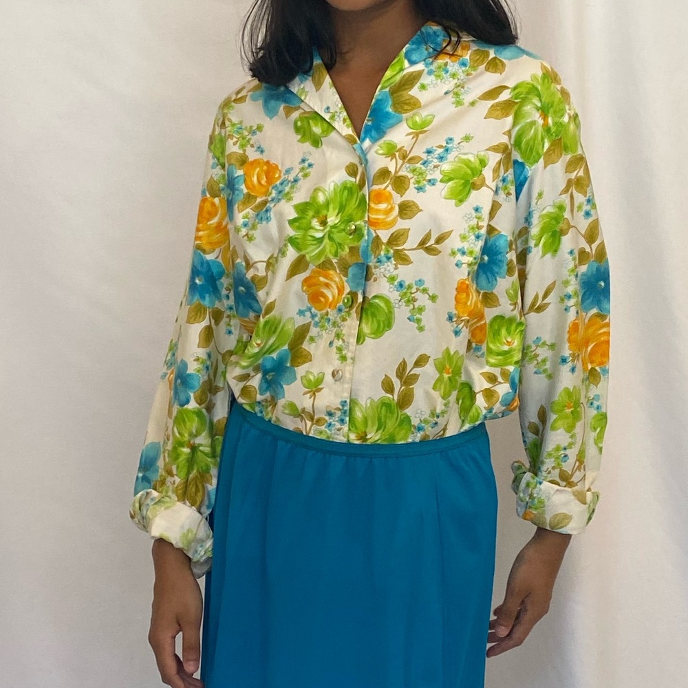 1950s Green and Blue Button down blouse